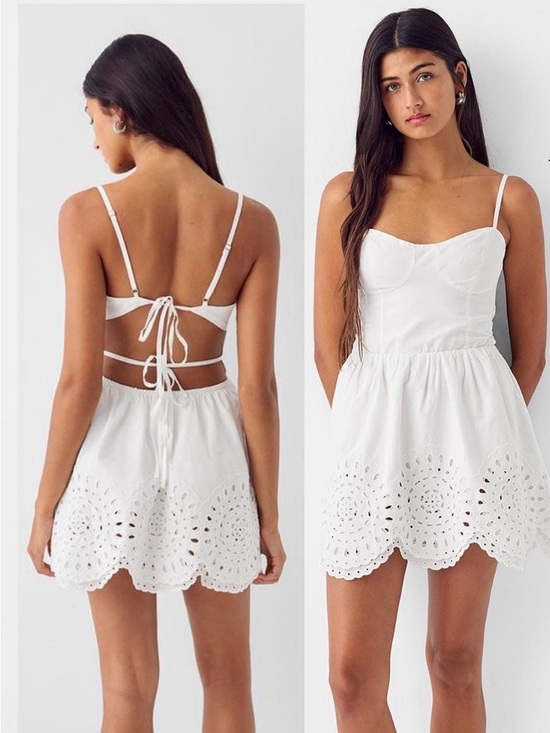 Bershka Dresses & Skirts - Bershka White Eyelet Tie-Back Mini Dress